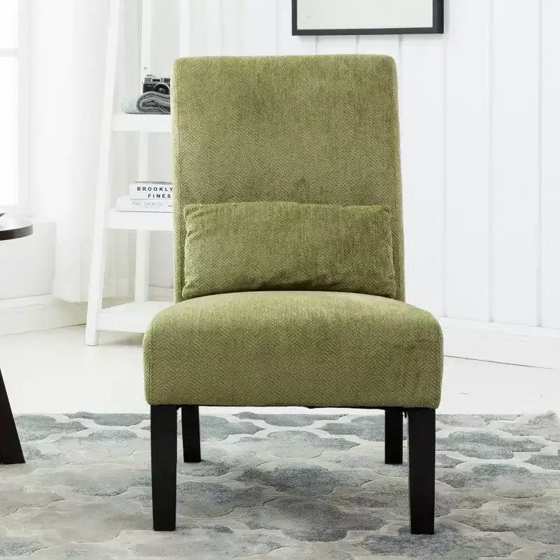 Fauteuil d'appoint contemporain sans accoudoirs en tissu chenille Pisano de Roundhill Furniture avec coussin lombaire assorti, Vert printanier