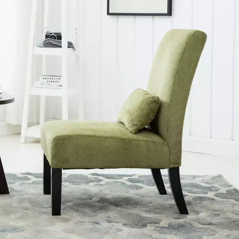 Fauteuil d'appoint contemporain sans accoudoirs en tissu chenille Pisano de Roundhill Furniture avec coussin lombaire assorti, Vert printanier