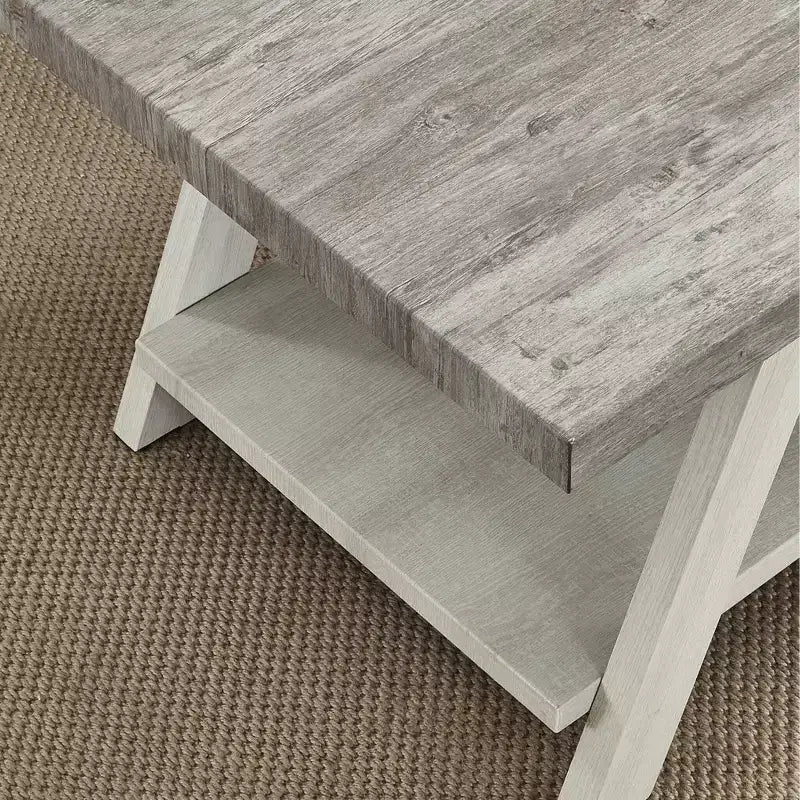 Table d'appoint Athènes contemporaine à étagère en bois bicolore gris patiné et beige