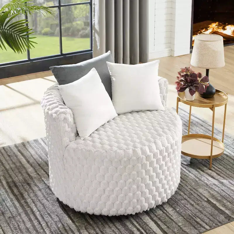Roundhill Furniture Malna, Fauteuil barillet d'appoint capitonné 3D en peluche avec roulettes, Blanc cassé