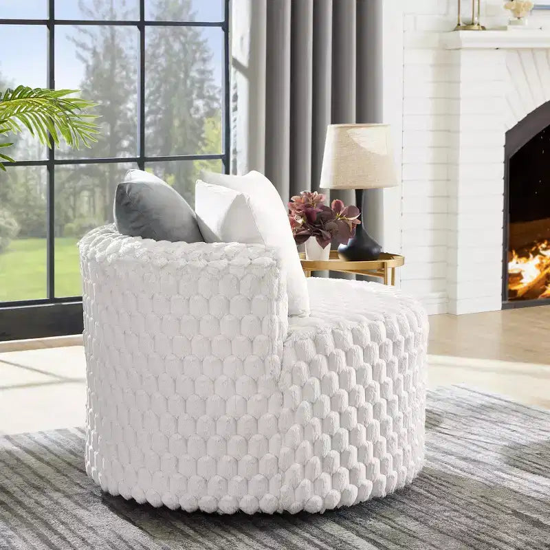Roundhill Furniture Malna, Fauteuil barillet d'appoint capitonné 3D en peluche avec roulettes, Blanc cassé