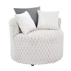Roundhill Furniture Malna, Fauteuil barillet d'appoint capitonné 3D en peluche avec roulettes, Blanc cassé
