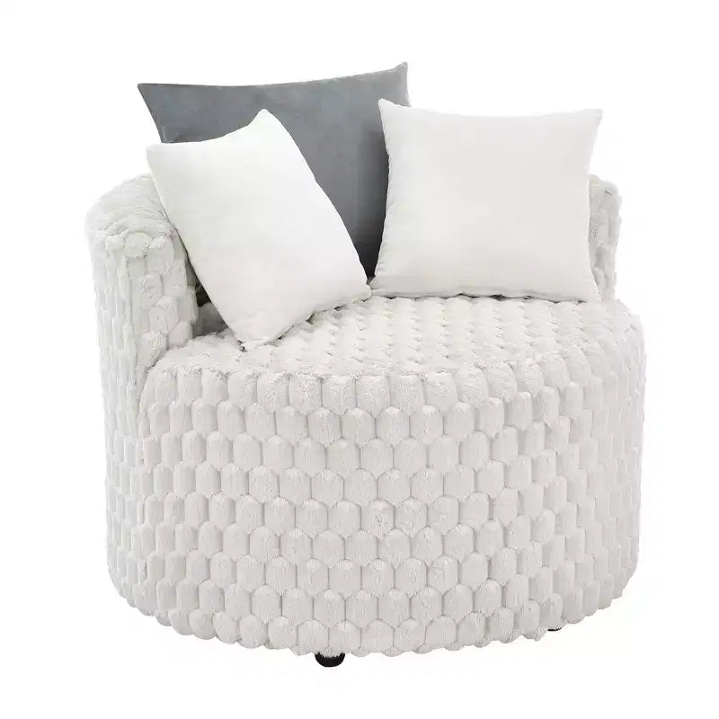 Roundhill Furniture Malna, Fauteuil barillet d'appoint capitonné 3D en peluche avec roulettes, Blanc cassé