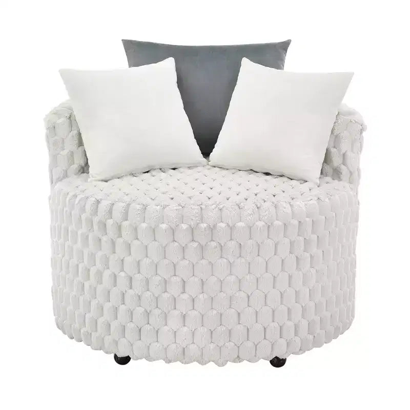 Roundhill Furniture Malna, Fauteuil barillet d'appoint capitonné 3D en peluche avec roulettes, Blanc cassé