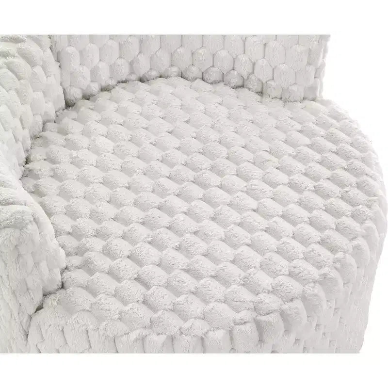 Roundhill Furniture Malna, Fauteuil barillet d'appoint capitonné 3D en peluche avec roulettes, Blanc cassé