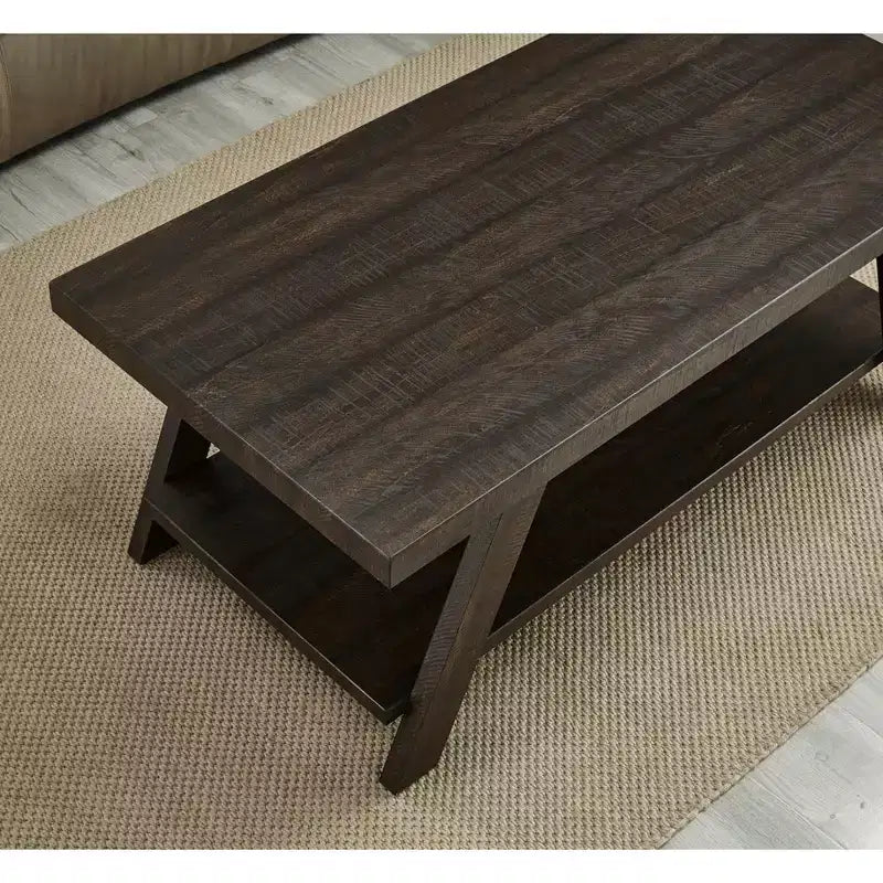 Table basse à étagères en bois contemporaine Roundhill Furniture Athens, finition expresso vieilli