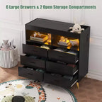 Commode à langer avec tiroirs, commode bébé avec plateau à langer, prise électrique, lumière LED et pieds en métal