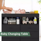 Commode à langer avec tiroirs, commode bébé avec plateau à langer, prise électrique, lumière LED et pieds en métal