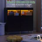Commode à langer avec tiroirs, commode bébé avec plateau à langer, prise électrique, lumière LED et pieds en métal