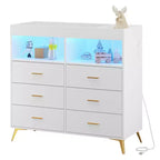 Commode à langer avec tiroirs, commode bébé avec plateau à langer, prise électrique, lumière LED et pieds en métal