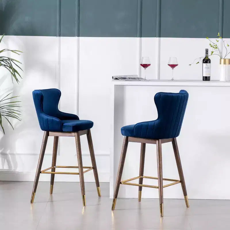 Tabourets de bar à dossier ailé Leland en tissu, lot de 2, bleus