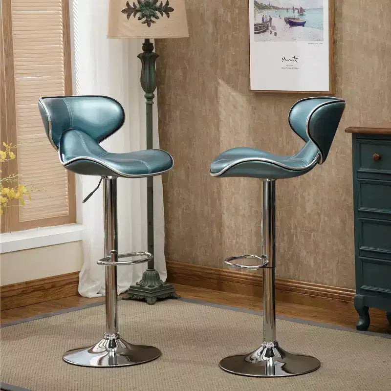 Tabourets de bar pivotants réglables en similicuir Masaccio de Roundhill Furniture avec rembourrage en similicuir, base chromée, bleus, lot de 2