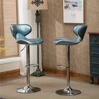 Tabourets de bar pivotants réglables en similicuir Masaccio de Roundhill Furniture avec rembourrage en similicuir, base chromée, bleus, lot de 2