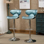 Tabourets de bar pivotants réglables en similicuir Masaccio de Roundhill Furniture avec rembourrage en similicuir, base chromée, bleus, lot de 2