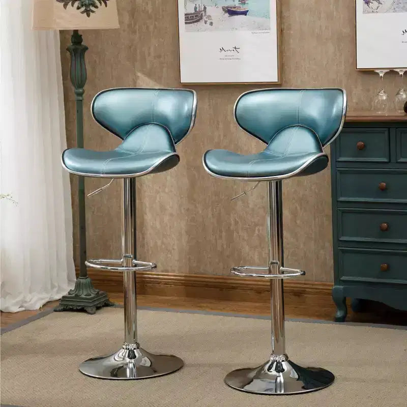 Tabourets de bar pivotants réglables en similicuir Masaccio de Roundhill Furniture avec rembourrage en similicuir, base chromée, bleus, lot de 2
