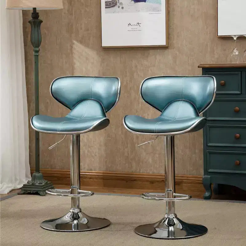 Tabourets de bar pivotants réglables en similicuir Masaccio de Roundhill Furniture avec rembourrage en similicuir, base chromée, bleus, lot de 2
