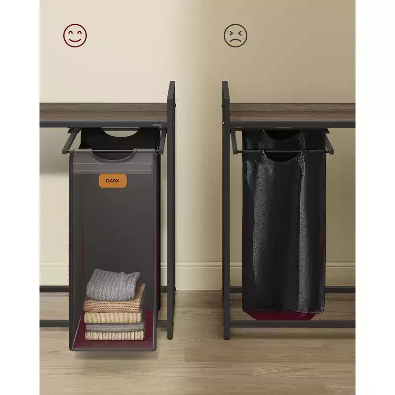 VASAGLE Panier à Linge avec 4 Compartiments, 150 L, Tri de Linge sur roulettes avec Étagères, Noir Encre et Gris Tourterelle