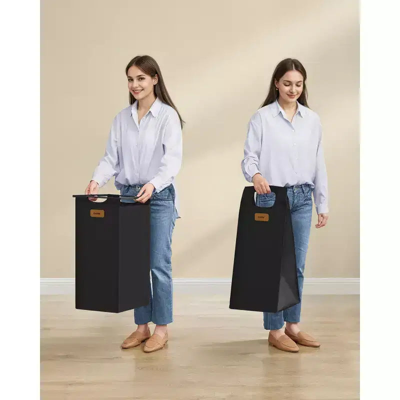 VASAGLE Panier à Linge avec 4 Compartiments, 150 L, Tri de Linge sur roulettes avec Étagères, Noir Encre et Gris Tourterelle