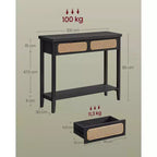 VASAGLE Table console, Table d'appoint, Table d'entrée étroite, Table d'entrée avec 2 tiroirs, Étagère de rangement ouverte, Coins arrondis
