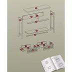 VASAGLE Table console, Table d'appoint, Table d'entrée étroite, Table d'entrée avec 2 tiroirs, Étagère de rangement ouverte, Coins arrondis