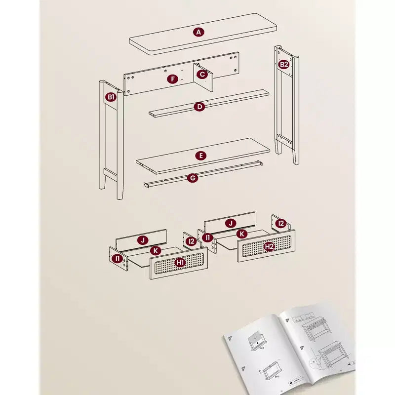 VASAGLE Table console, Table d'appoint, Table d'entrée étroite, Table d'entrée avec 2 tiroirs, Étagère de rangement ouverte, Coins arrondis