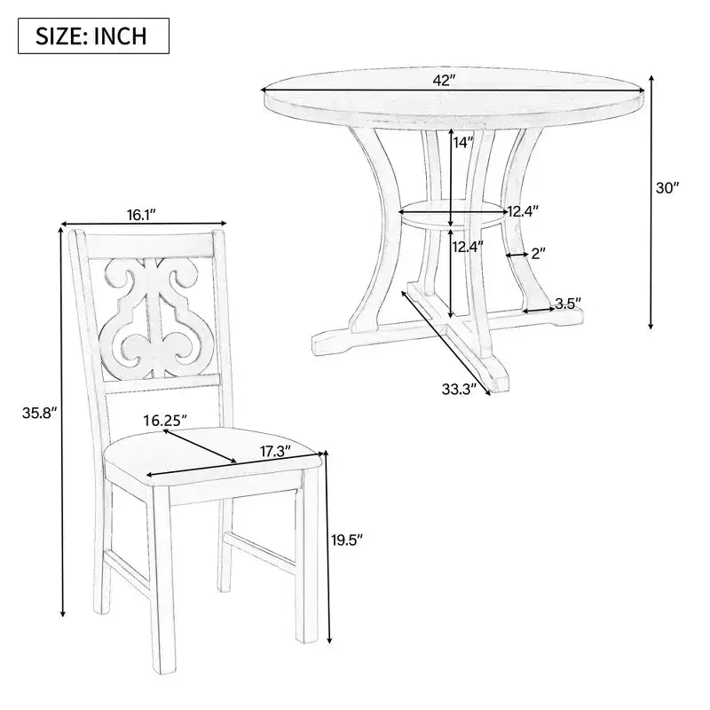 Ensemble de salle à manger rond rétro 5 pièces Whisen avec 4 chaises et pieds de forme spéciale