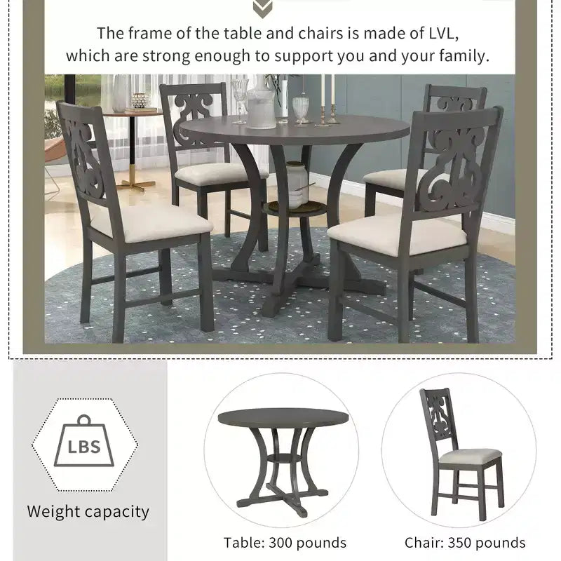 Ensemble de salle à manger rond rétro 5 pièces Whisen avec 4 chaises et pieds de forme spéciale