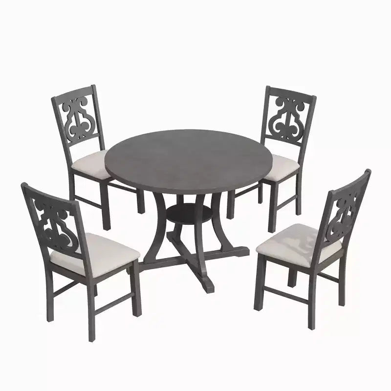 Ensemble de salle à manger rond rétro 5 pièces Whisen avec 4 chaises et pieds de forme spéciale