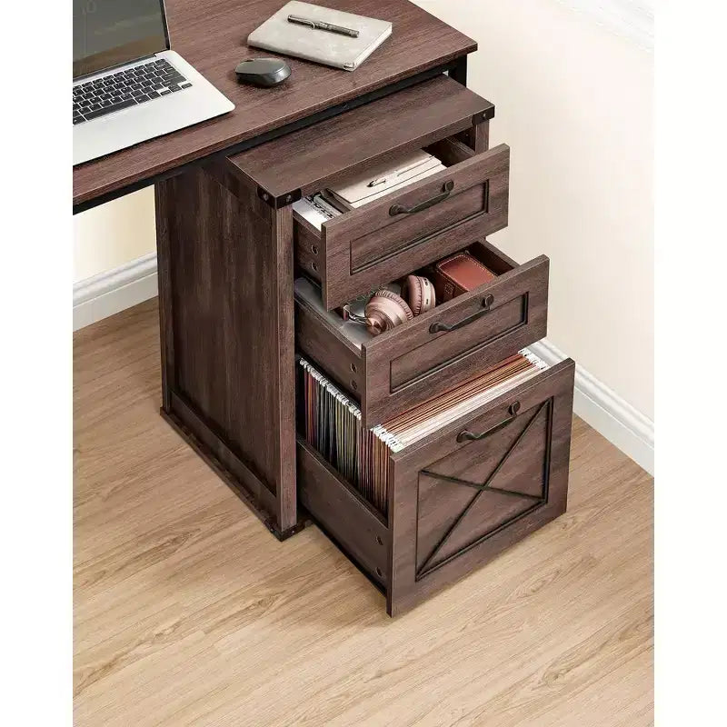 Meuble Classeur à 3 Tiroirs, Classeur de Rangement, Support d'Imprimante, Compatible A4, Format Lettre, Dossiers Suspendus, Style Ferme Moderne, pour Bureau à Domicile