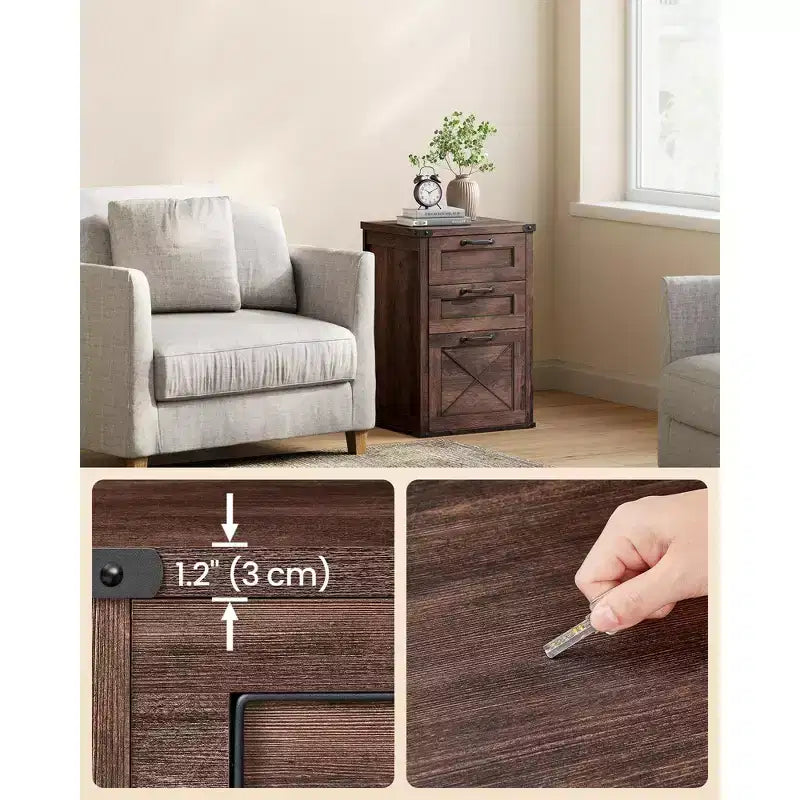 Meuble Classeur à 3 Tiroirs, Classeur de Rangement, Support d'Imprimante, Compatible A4, Format Lettre, Dossiers Suspendus, Style Ferme Moderne, pour Bureau à Domicile