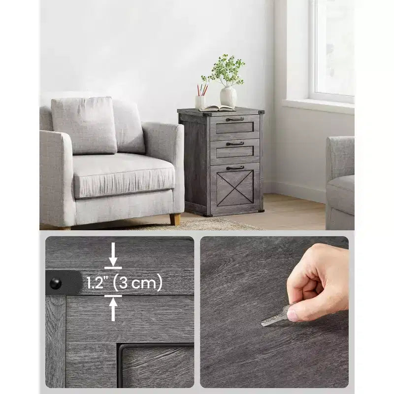 Meuble Classeur à 3 Tiroirs, Classeur de Rangement, Support d'Imprimante, Compatible A4, Format Lettre, Dossiers Suspendus, Style Ferme Moderne, pour Bureau à Domicile