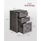 Meuble Classeur à 3 Tiroirs, Classeur de Rangement, Support d'Imprimante, Compatible A4, Format Lettre, Dossiers Suspendus, Style Ferme Moderne, pour Bureau à Domicile