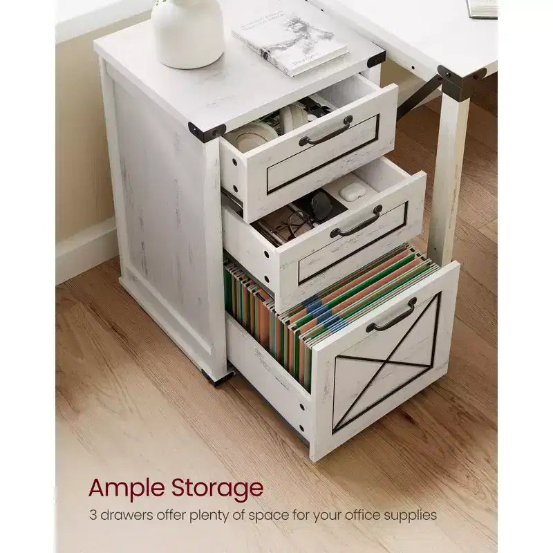 Meuble Classeur à 3 Tiroirs, Classeur de Rangement, Support d'Imprimante, Compatible A4, Format Lettre, Dossiers Suspendus, Style Ferme Moderne, pour Bureau à Domicile