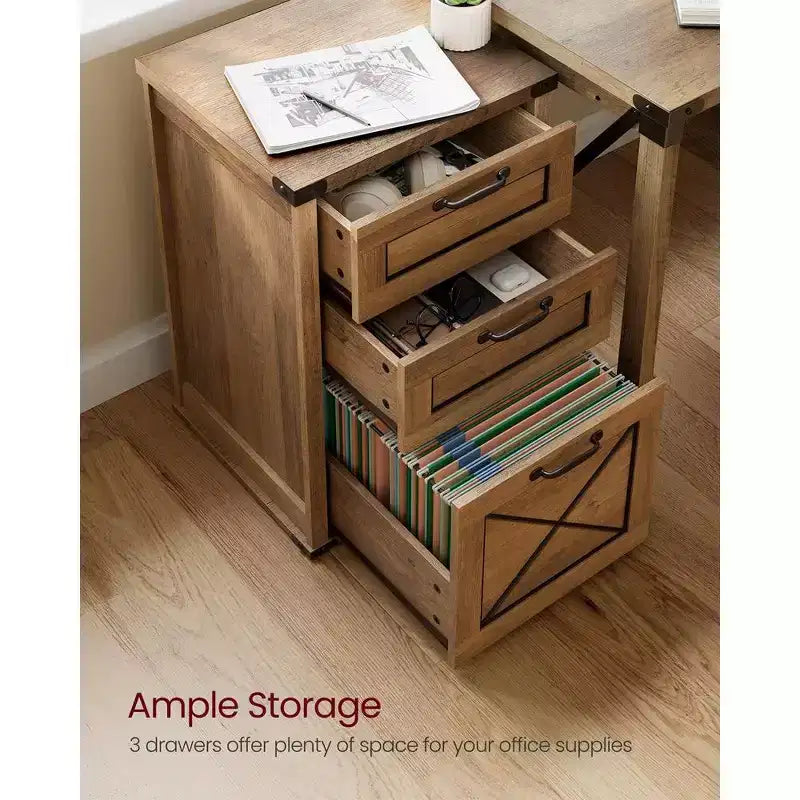 Meuble Classeur à 3 Tiroirs, Classeur de Rangement, Support d'Imprimante, Compatible A4, Format Lettre, Dossiers Suspendus, Style Ferme Moderne, pour Bureau à Domicile