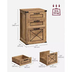 Meuble Classeur à 3 Tiroirs, Classeur de Rangement, Support d'Imprimante, Compatible A4, Format Lettre, Dossiers Suspendus, Style Ferme Moderne, pour Bureau à Domicile