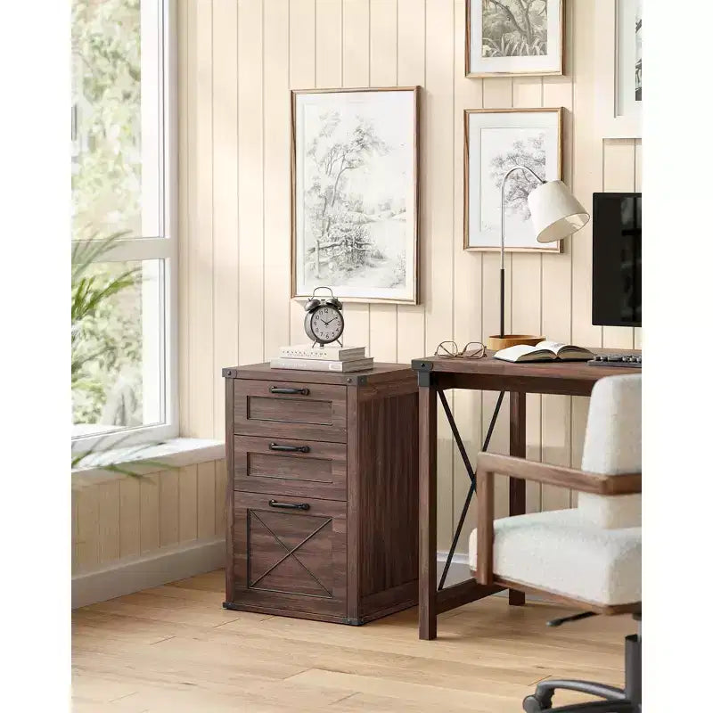 Meuble Classeur à 3 Tiroirs, Classeur de Rangement, Support d'Imprimante, Compatible A4, Format Lettre, Dossiers Suspendus, Style Ferme Moderne, pour Bureau à Domicile