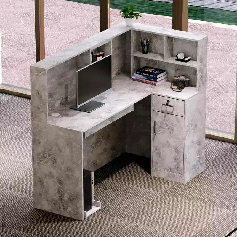 Bureau d'accueil moderne en L Famapy avec étagères amovibles Rangement verrouillable Gestion des câbles