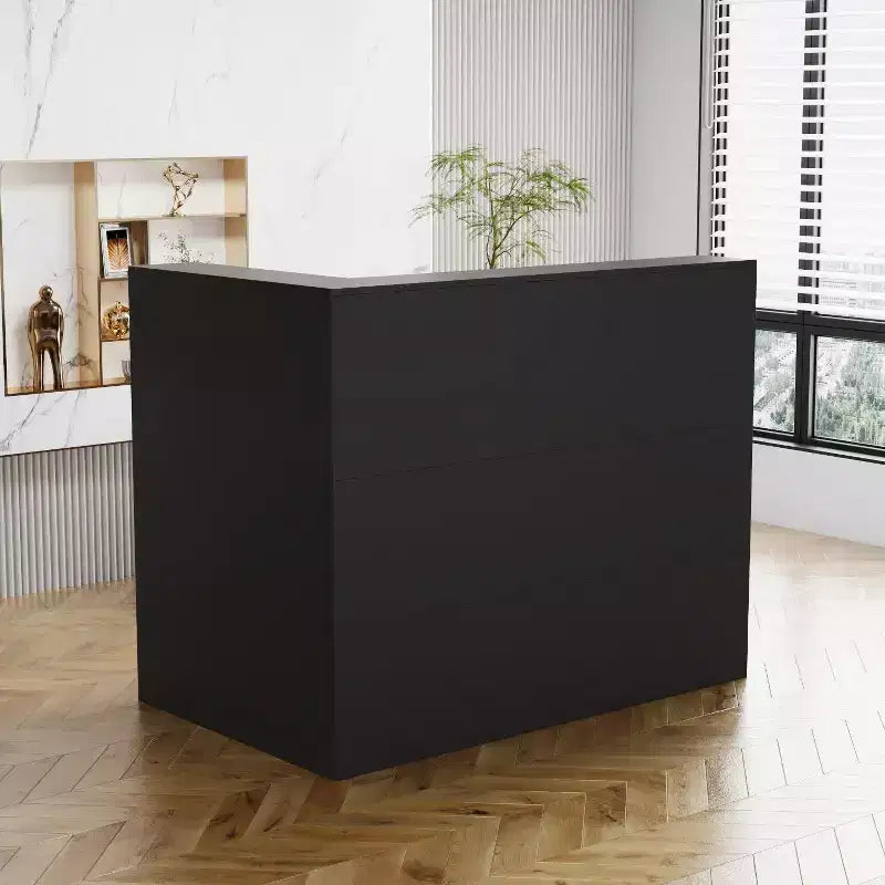 Bureau d'accueil moderne en L Famapy avec étagères amovibles Rangement verrouillable Gestion des câbles