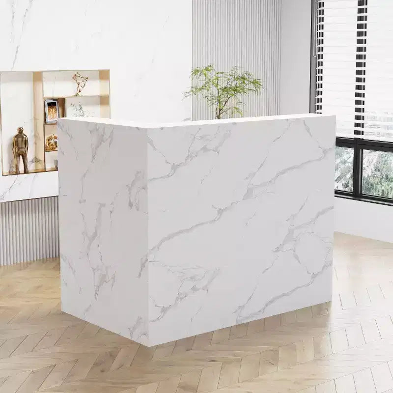 Bureau d'accueil moderne en L Famapy avec étagères amovibles Rangement verrouillable Gestion des câbles