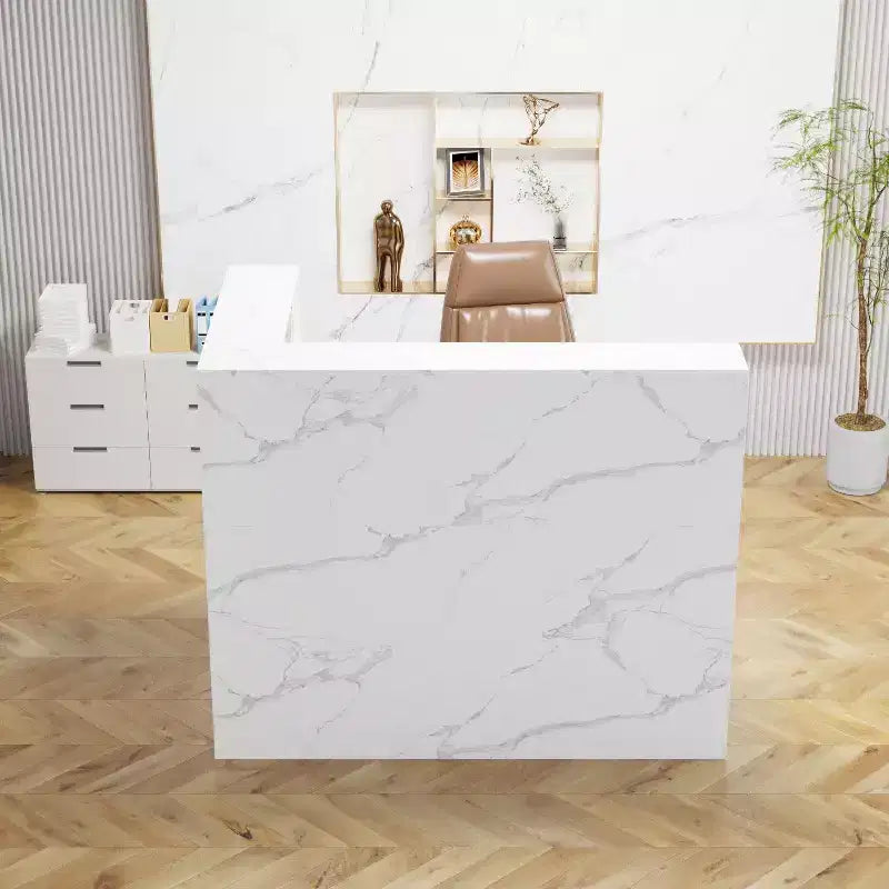 Bureau d'accueil moderne en L Famapy avec étagères amovibles Rangement verrouillable Gestion des câbles