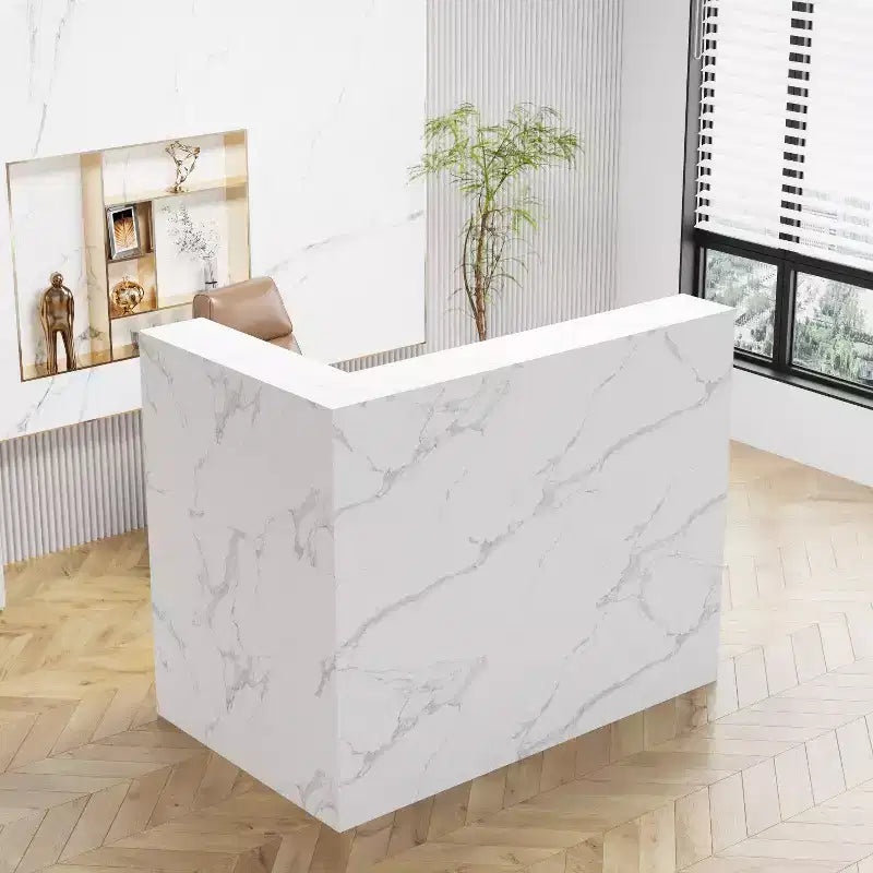 Bureau d'accueil moderne en L Famapy avec étagères amovibles Rangement verrouillable Gestion des câbles