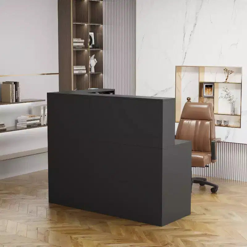Bureau d'accueil moderne en L Famapy avec étagères amovibles Rangement verrouillable Gestion des câbles