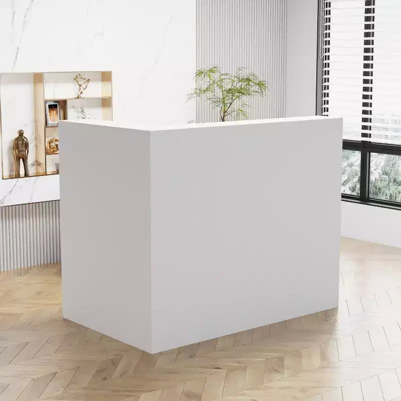 Bureau d'accueil moderne en L Famapy avec étagères amovibles Rangement verrouillable Gestion des câbles