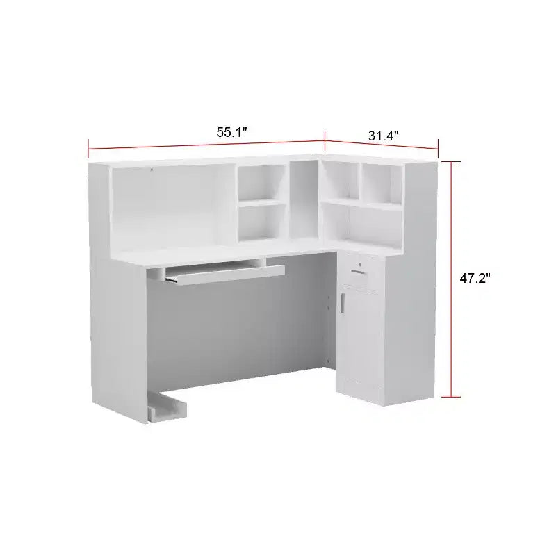 Bureau d'accueil moderne en L Famapy avec étagères amovibles Rangement verrouillable Gestion des câbles