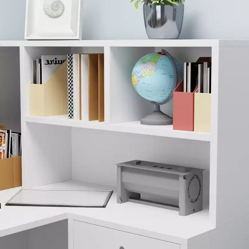 Bureau d'accueil moderne en L Famapy avec étagères amovibles Rangement verrouillable Gestion des câbles