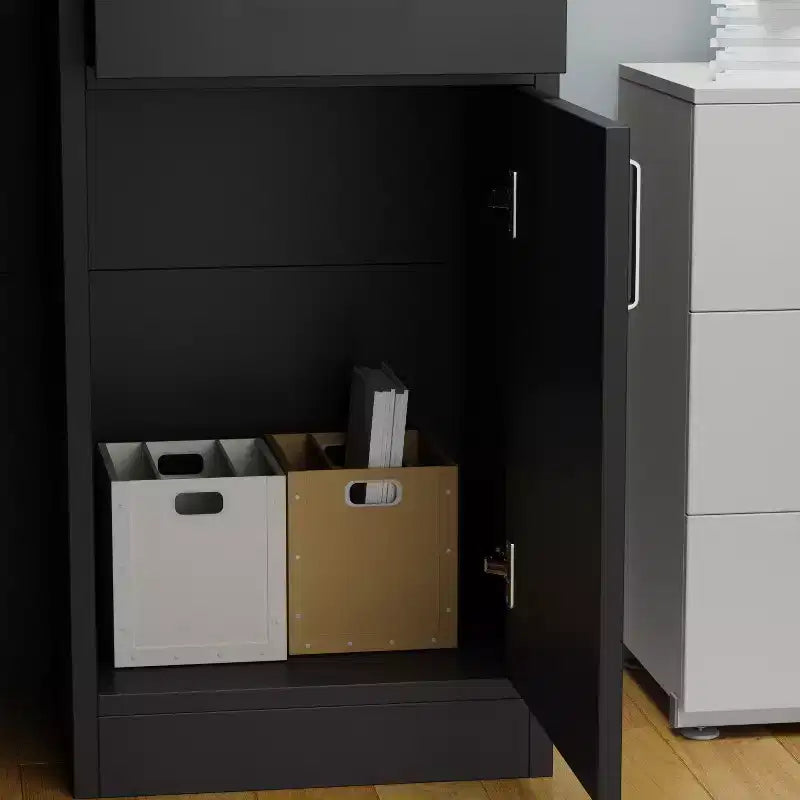 Bureau d'accueil moderne en L Famapy avec étagères amovibles Rangement verrouillable Gestion des câbles