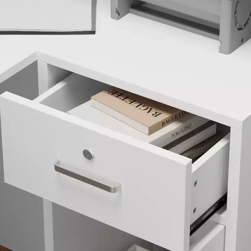 Bureau d'accueil moderne en L Famapy avec étagères amovibles Rangement verrouillable Gestion des câbles