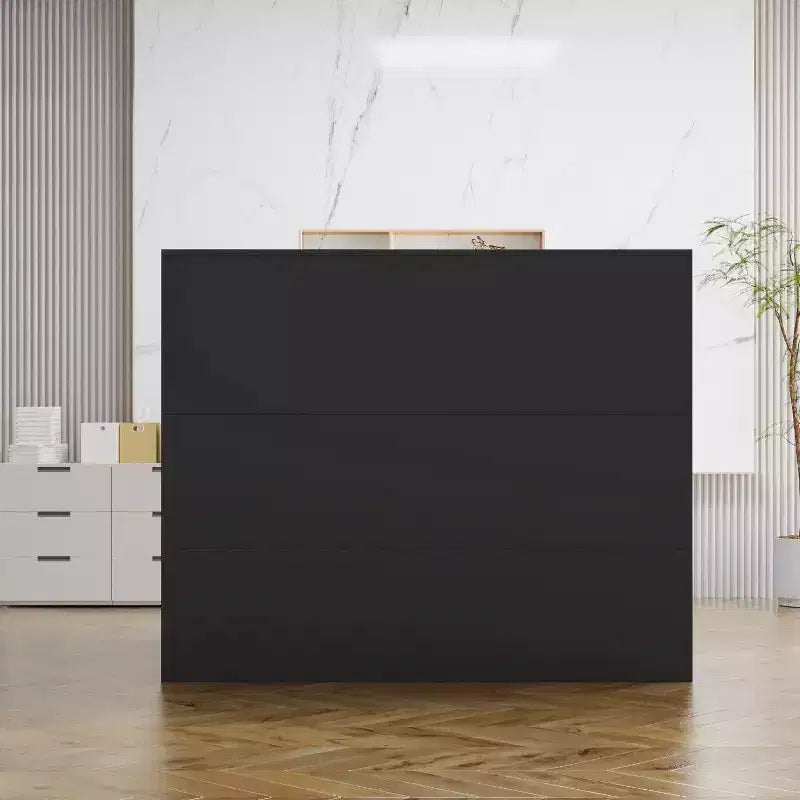 Bureau d'accueil moderne en L Famapy avec étagères amovibles Rangement verrouillable Gestion des câbles