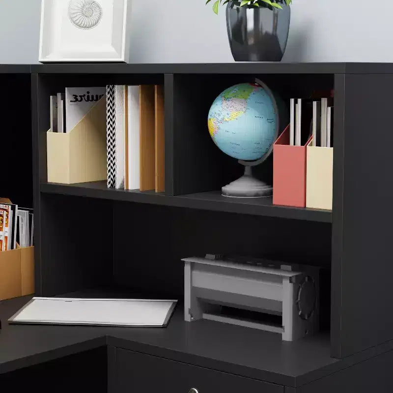 Bureau d'accueil moderne en L Famapy avec étagères amovibles Rangement verrouillable Gestion des câbles