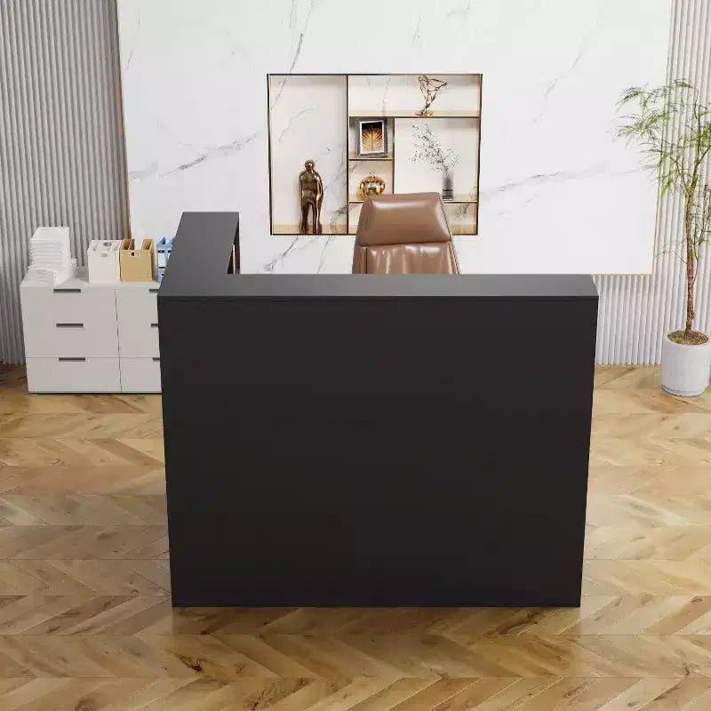 Bureau d'accueil moderne en L Famapy avec étagères amovibles Rangement verrouillable Gestion des câbles